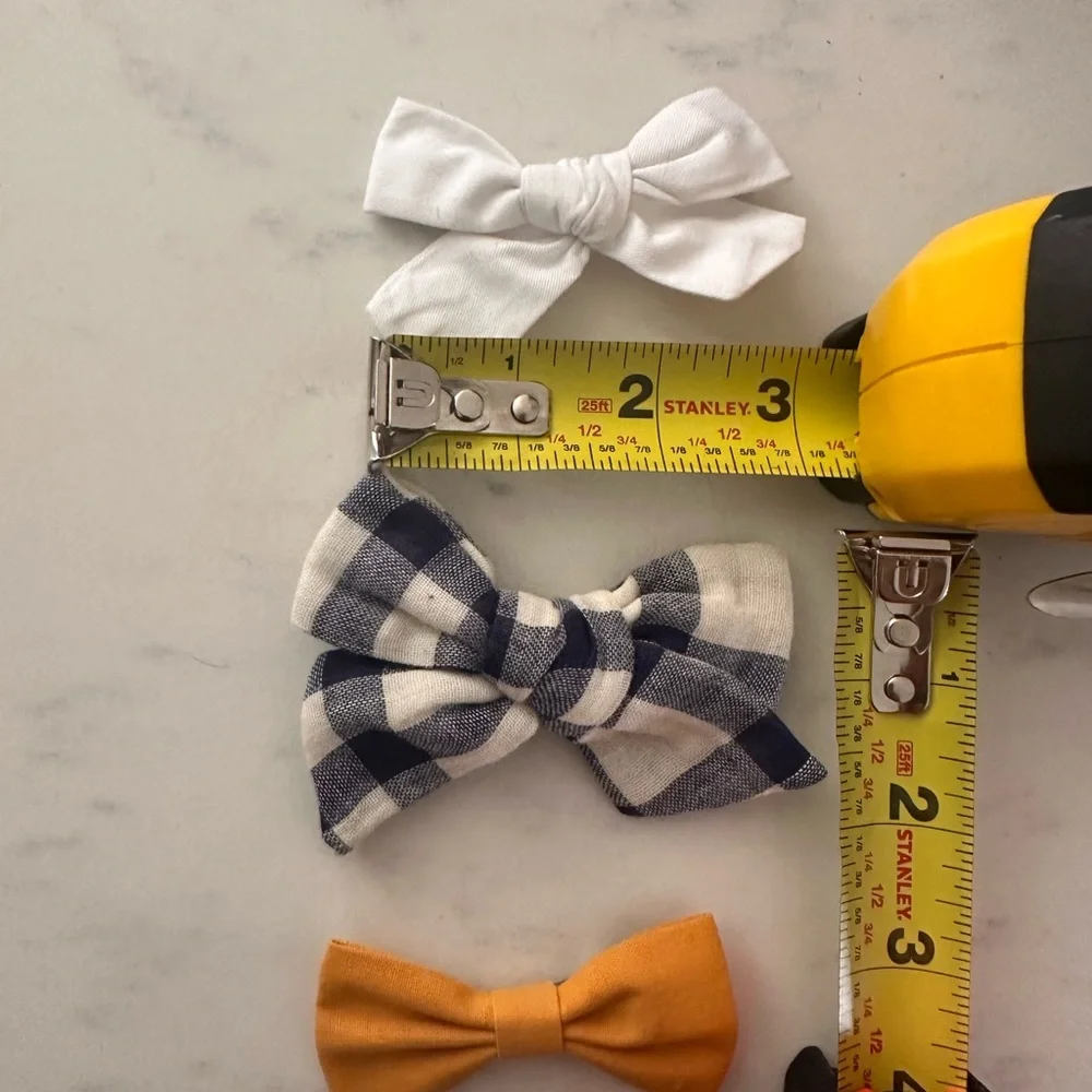 LITTLE POPPY CO COMPANY 3 clip bows blue white mustard yellow ivory